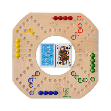 Brändi Dog Brettspiel Holz für 4 Spieler - Schweizer Gesellschaftsspiel mit Spielbrett, Murmeln in 4 Farben und Spielkarten - Strategiespiel für die ganze Familie