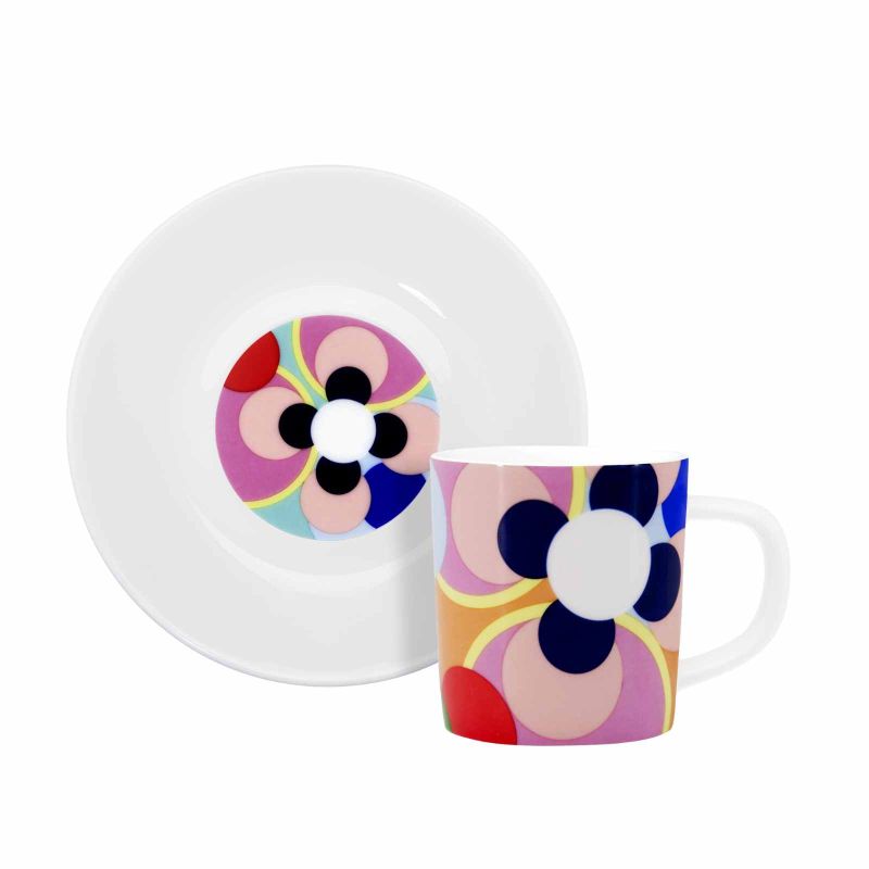 Espressotasse und Unterteller Set Sushi – handbemaltes Porzellan mit buntem Blumendekor, Premium-Geschirr