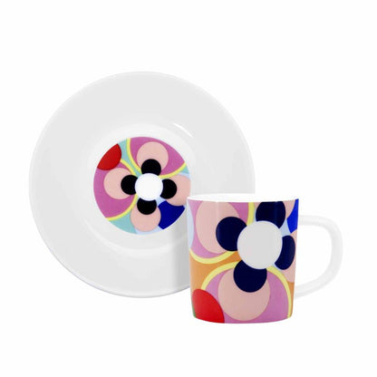 Espressotasse und Unterteller Set Sushi – handbemaltes Porzellan mit buntem Blumendekor, Premium-Geschirr