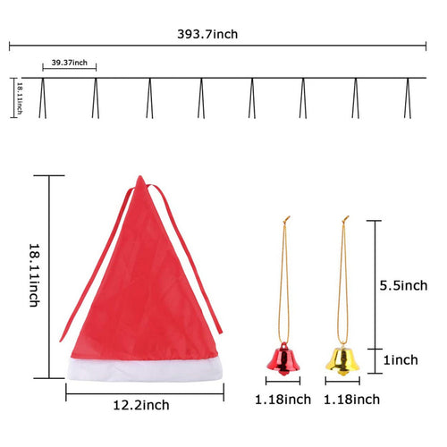 Weihnachtsbaumschmuck - Lichterkette mit leuchtenden Weihnachtsmützen zum Aufhängen