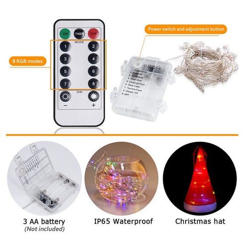 Weihnachtsbaumschmuck - Lichterkette mit leuchtenden Weihnachtsmützen zum Aufhängen