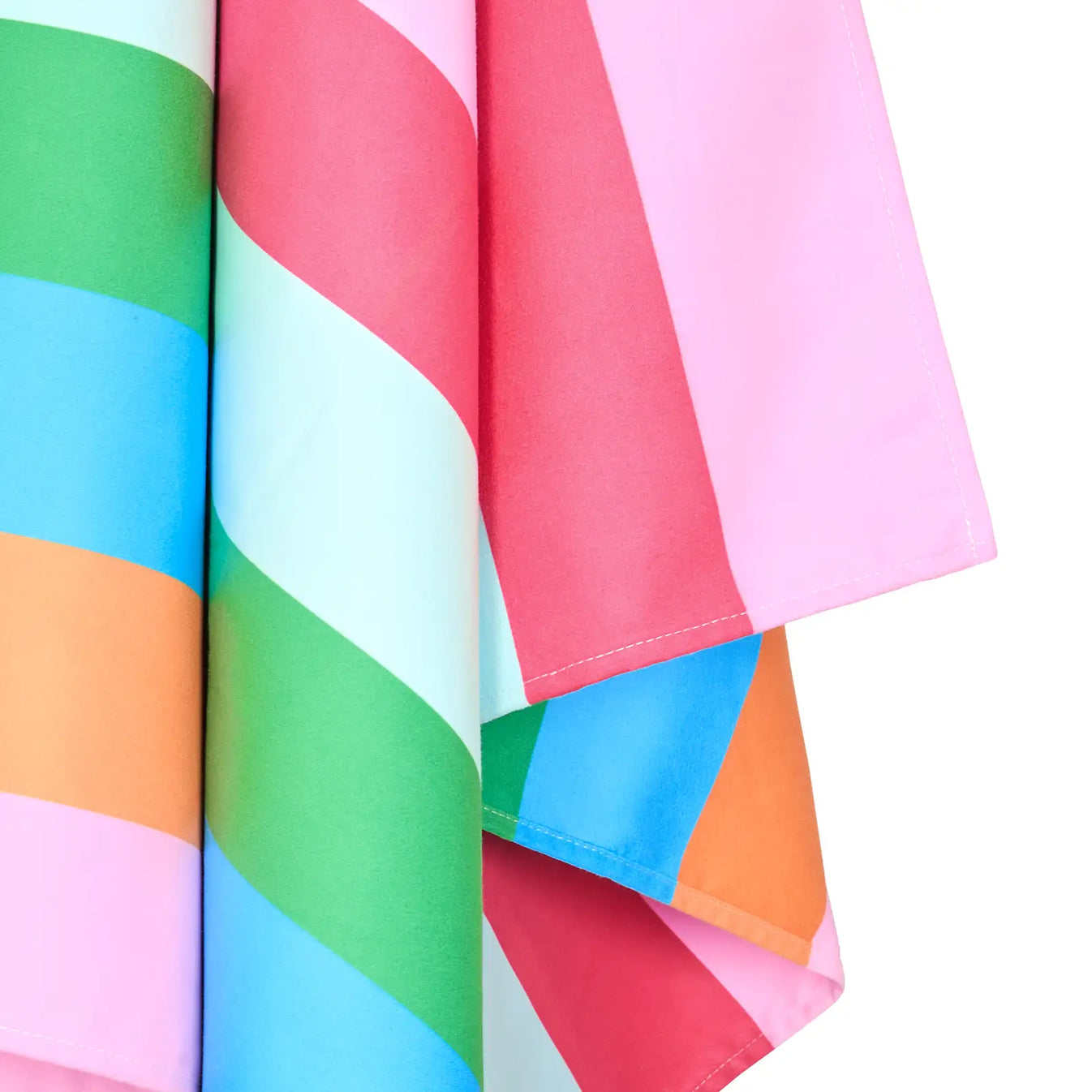 Detailansicht des gestreiften Strandtuchs in Pink, Hellrosa, Mint, Grün, Hellblau und Orange