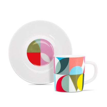 REMEMBER Espressotasse Solena mit Unterteller – modernes Kachelmuster in bunten Farben, Fine Bone China Porzellan Geschirr