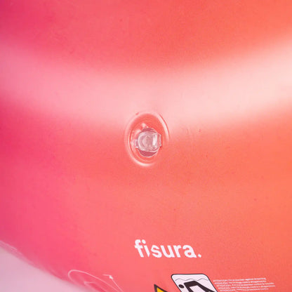 Detailaufnahme des FISURA Schwimmrings „I’m Hot“ mit sichtbarem Ventil und Farbverlauf in Pink und Orange