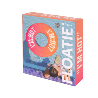 Produktverpackung des FISURA Schwimmrings „I’m Hot“ mit Abbildung des Schwimmrings und Poolszene auf der Vorderseite