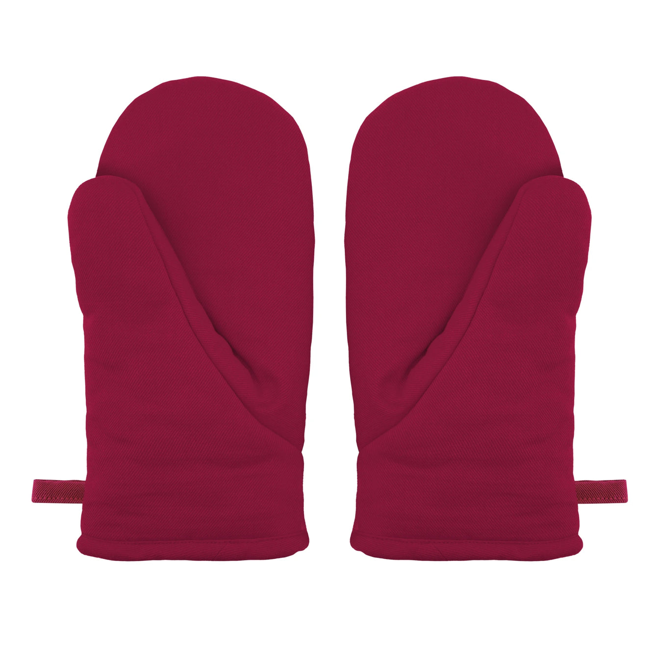 Ofenhandschuh gestreift im 2er-Set, Rückseite in dunklem Beerenton mit weicher Form, Daumenpartie und Aufhängeschlaufe.
