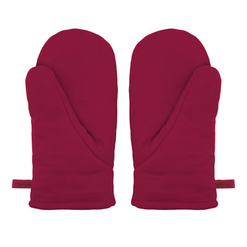 Ofenhandschuh gestreift im 2er-Set, Rückseite in dunklem Beerenton mit weicher Form, Daumenpartie und Aufhängeschlaufe.