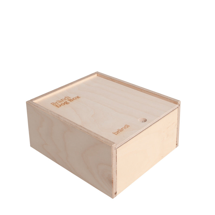 Brändi Dog Box Aufbewahrungsbox Holz - Naturholz Spielebox mit Schiebedeckel und Brändi Logo - Schweizer Qualität für Brettspiel-Aufbewahrung Swiss Made