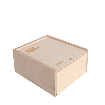 Brändi Dog Box Aufbewahrungsbox Holz - Naturholz Spielebox mit Schiebedeckel und Brändi Logo - Schweizer Qualität für Brettspiel-Aufbewahrung Swiss Made