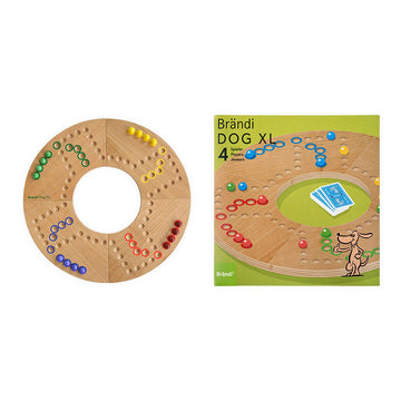 Brändi Dog XL 4 Spieler komplett mit Verpackung - Großes Holz Brettspiel Set Ø 640mm mit Spielbrett, Murmeln, Karten und Originalverpackung grün-gelb - XXL Familienspiel Swiss Made