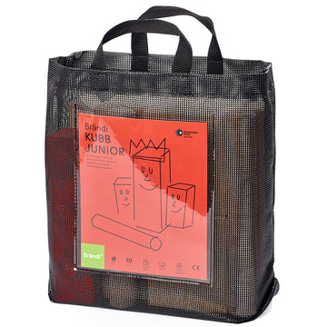 Brändi Kubb Junior Transporttasche - Schwarze Netztasche mit Tragegriffen und Originalverpackung - Schweizer Outdoor Wurfspiel für Kinder Swiss Made