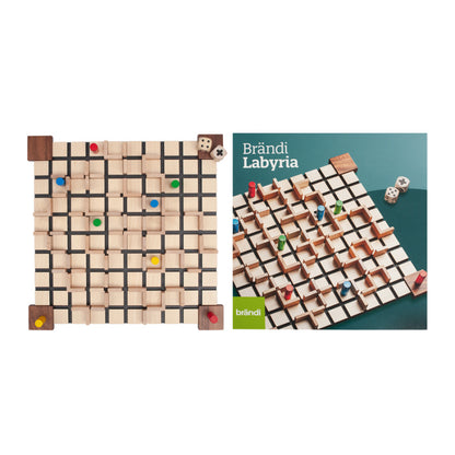 Brändi Labyria komplett mit Verpackung - 3D Labyrinth Holz Brettspiel Set mit Spielbrett, Figuren, Würfeln und Originalverpackung türkis-grün - Schweizer Familienspiel Swiss Made