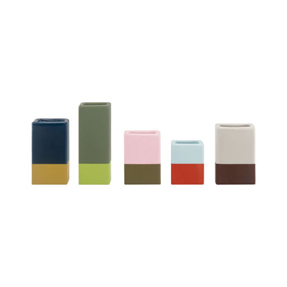 Keramik Vasen Set 5-teilig zweifarbig - Moderne Blumenvasen in Blau-Gelb, Grün-Lime, Rosa-Braun, Hellblau-Rot, Weiß-Braun - Deko-Vasen in verschiedenen Größen